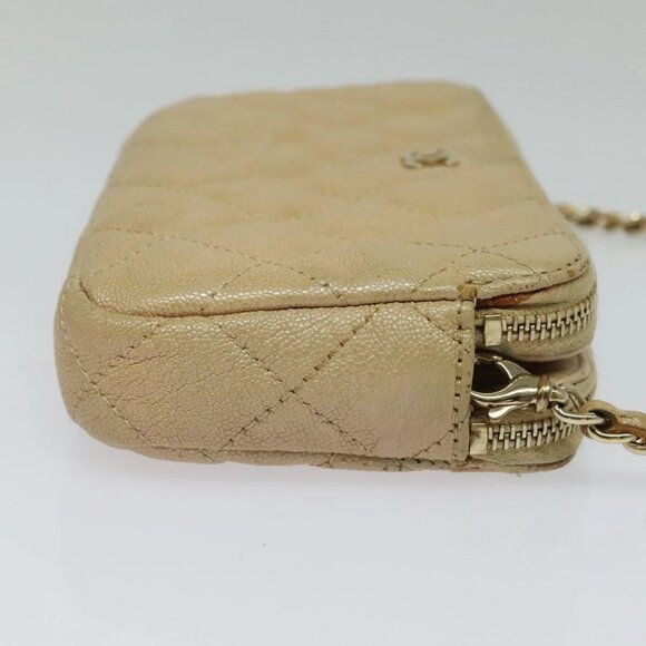 CHANEL Matelasse Chain Shoulder Bag Grained Calf Skin Beige Gold CC Auth 138257 - Picture 6 of 16